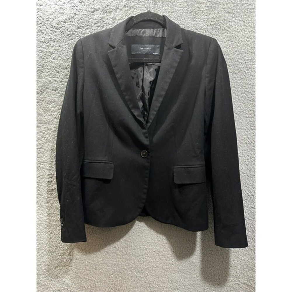 ZARA BASIC COLLECTION Womens Black Blazer Lined Career Office Travel Small/4